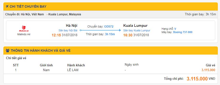Thông tin chuyến bay đi Malaysia
