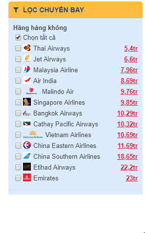 Giá vé từ hãng Thai Airways đi Ấn Độ