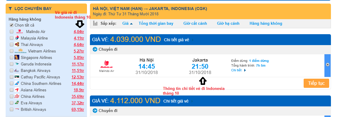 Giá vé máy bay đi Indonesia tháng 10/2018 từ các hãng hàng không