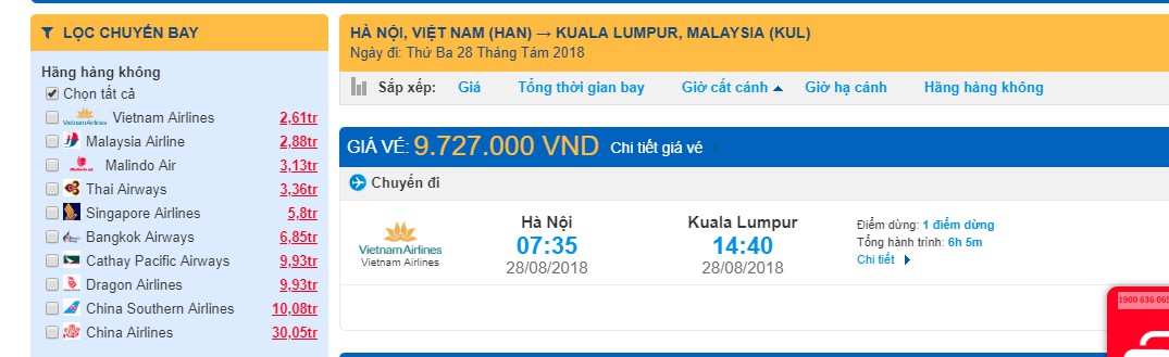 Tìm vé máy bay đi Malaysia